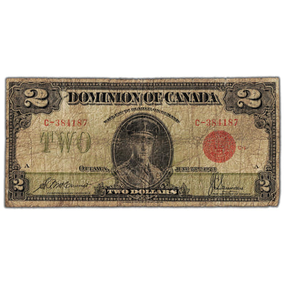 SOLD $2 1923 Dominion of Canada Note Red Seal Series C DC-26b - Circulated