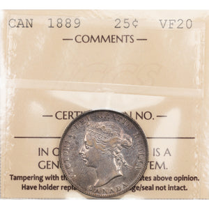 SOLD Canada 1889 25 Cents Quarter Silver Coin - ICCS VF-20