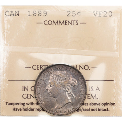 SOLD Canada 1889 25 Cents Quarter Silver Coin - ICCS VF-20