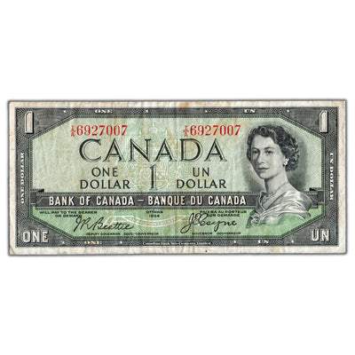$1 1954 Bank of Canada Note Devil Face I/A Prefix BC-29b - Light Staining