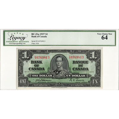 $1 1937 Bank of Canada Note Osborne Signature E/A Prefix BC-21a - Legacy UNC-64