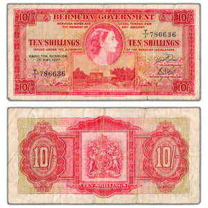 SOLD Bermuda 1957 10 Ten Shillings Note P #19b - Circulated