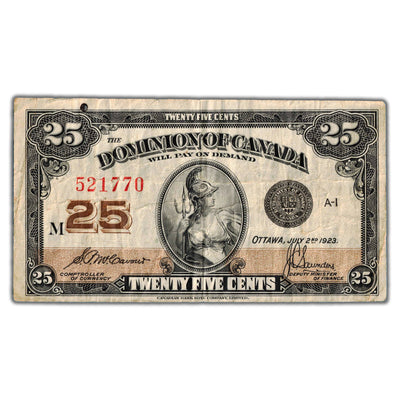 25 Cents 1923 Dominion of Canada Shinplaster Note DC-24c - Hole