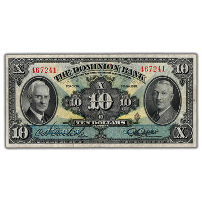SOLD $10 1938 Dominion Bank Canada Chartered Note CH #220-28-04 - VF