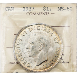SOLD Canada 1937 $1 Silver Dollar Coin - ICCS MS-60