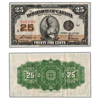 25 Cents 1923 Dominion of Canada Note Shinplaster DC-24c - VF+
