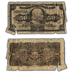 SOLD Costa Rica 50 Centimos Note P #147a - Damaged Filler