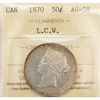 SOLD Canada 1870 LCW 50 Cents Half Dollar Silver Coin - ICCS AU-58