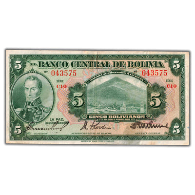 SOLD Bolivia 1928 5 Bolivianos Note P #120a (7-1)