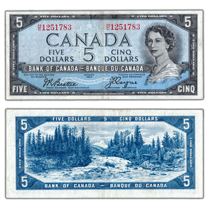 SOLD $5 1954 Bank of Canada Note Devil Face H/C Prefix BC-30b - Cleaned