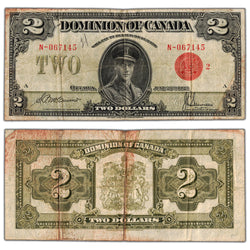 $2 1923 Dominion of Canada Note Red Seal Series N DC-26g - F/VF (minor writing/residue)