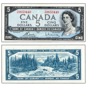 SOLD $5 1954 Bank of Canada Note Bouey-Rasminsky T/X Prefix BC-39c - EF+