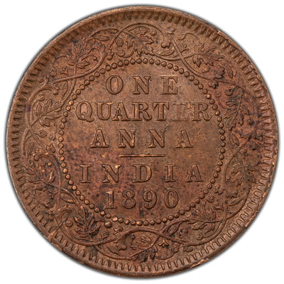India 1890 Calcutta Mint 1/4 Quarter Anna Coin KM #486