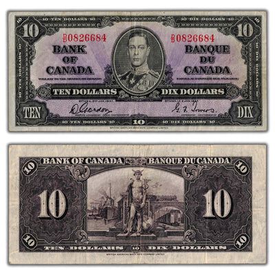 $10 1937 Bank of Canada Note Gordon-Towers D/D Prefix BC-24b - VF