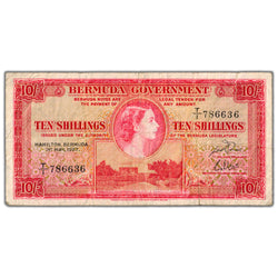 Bermuda 1957 10 Ten Shillings Note P #19b - Circulated