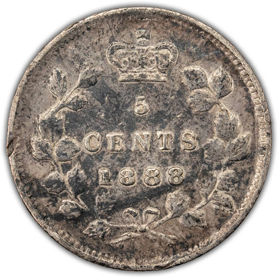 Canada 1888 5 Cents Silver Coin - Very Fine