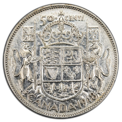 SOLD Canada 1948 50 Cents Half Dollar Silver Coin - Fine+