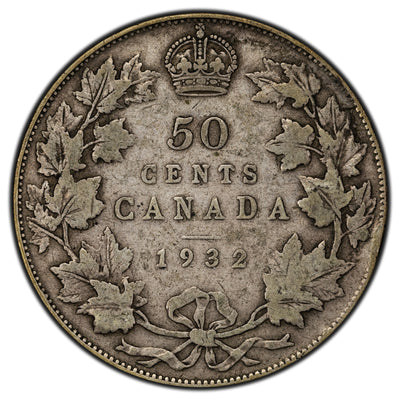 SOLD Canada 1932 50 Cents Silver Coin - Key Date Issue - VG