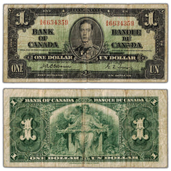 $1 1937 Bank of Canada Note Osborne Signature BC-21a - VG/F