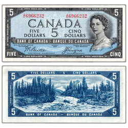$5 1954 Bank of Canada Note Devil Face I/C Prefix BC-31b - AU/UNC