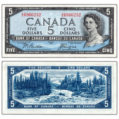 $5 1954 Bank of Canada Note Devil Face I/C Prefix BC-31b - AU/UNC