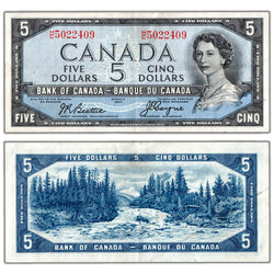 $5 1954 Bank of Canada Note Devil Face H/C Prefix BC-31b - VF/EF