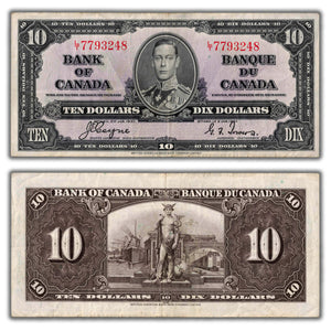 SOLD $10 1937 Bank of Canada Note Coyne-Towers L/T Prefix BC-24c - VF