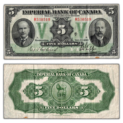 $5 1923 Imperial Bank of Canada Chartered Note CH #375-18-02 - VF