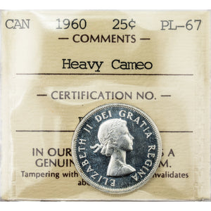 SOLD Canada 1960 25 Cents Quarter Silver Proof Like Coin - ICCS PL-67 Heavy Cameo