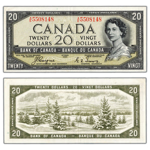 SOLD $20 1954 Bank of Canada Note Devil Face A/E Prefix BC-33a - EF