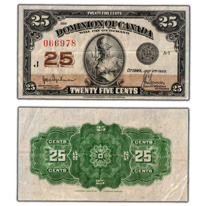 SOLD 25 Cents 1923 Dominion of Canada Shinplaster Note DC-24a - VF