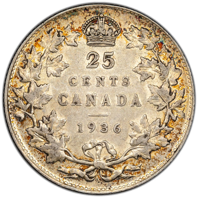 Canada 1936 25 Cents Quarter Silver Coin - Very Fine