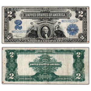 SOLD United States 1899 $2 Two Dollars Silver Certificate Note - Minor Rust Spots