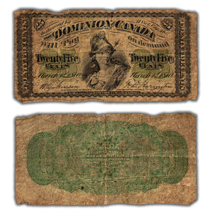 SOLD 25 Cents 1870 Dominion of Canada Shinplaster Note Letter 'B' DC-1b