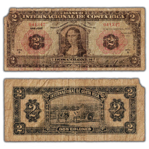 SOLD Costa Rica 1931 2 Two Colones Note P #167 - Mona Lisa - Filler/Missing Corner