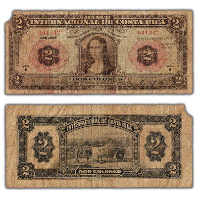 SOLD Costa Rica 1931 2 Two Colones Note P #167 - Mona Lisa - Filler/Missing Corner