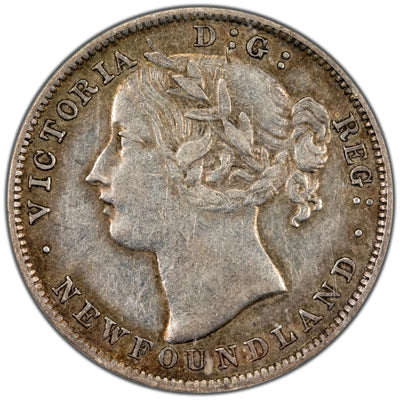 Newfoundland 1896 Obverse #1 20 Cents Silver Coin - ICCS EF-45