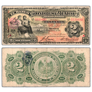 Mexico El Banco De Londres Y Mexico 1914 2 Two Pesos Note P #S241 - Circulated
