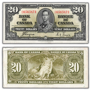 SOLD $20 1937 Bank of Canada Note Coyne-Towers K/E Prefix BC-25c - About EF