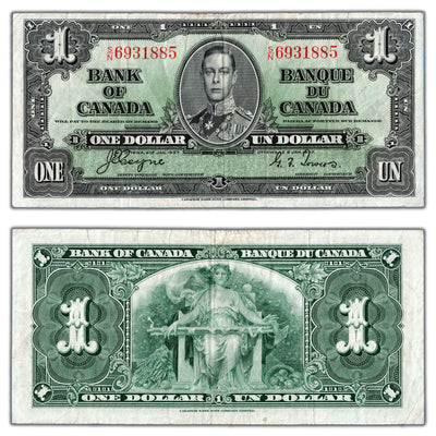 $1 1937 Bank of Canada Note Coyne-Towers S/N Prefix BC-21d - F/VF