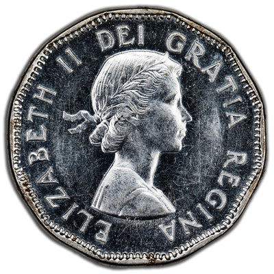 Canada 1953 Shoulder Fold Far Leaf Mule 5 Cents Nickel Coin - Rust Spot