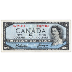 $5 1954 Bank of Canada Note Devil Face H/C Prefix BC-31b - VF/EF