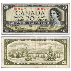 $20 1954 Bank of Canada Note Devil Face E/E Prefix BC-33b - F/VF (tear)