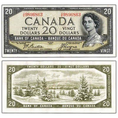 SOLD $20 1954 Bank of Canada Note Devil Face D/E Prefix BC-33b - AU