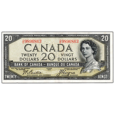 SOLD $20 1954 Bank of Canada Note Devil Face D/E Prefix BC-33b - AU