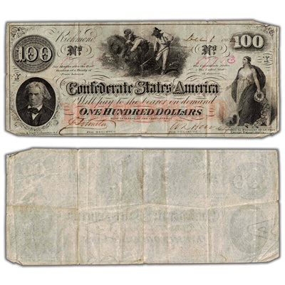 SOLD United States Confederate States of America 1862 $100 Note T-41