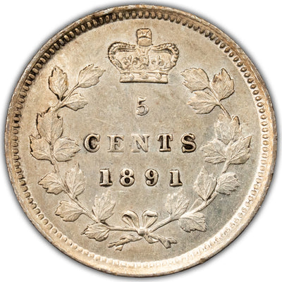 Canada 1891 Obverse 5 Cents Silver Coin - EF-45