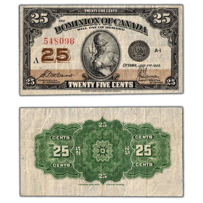 25 Cents 1923 Dominion of Canada Note Shinplaster DC-24c - F/VF