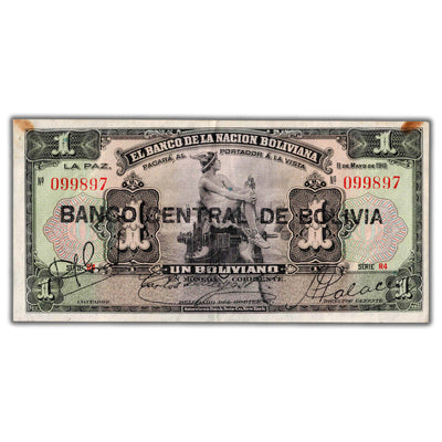 SOLD Bolivia 1911 (1929) 1 One Boliviano Note P #112 (3) - Stains