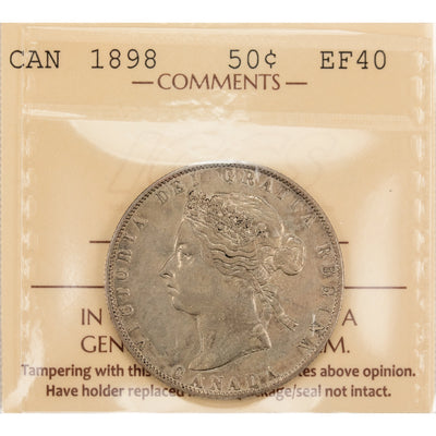 Canada 1898 50 Cents Canada Half Dollar Silver Coin - ICCS EF-40